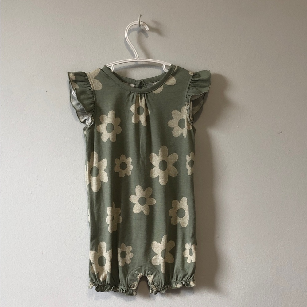 George Green Floral Romper with Cream Flowers